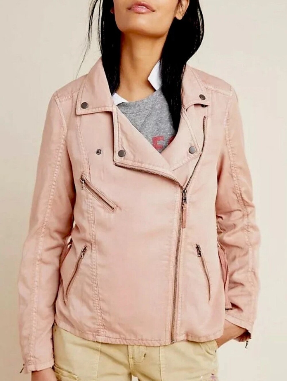 Marrakech Anthropologie Women's Pink Utility Draped Moto Jacket